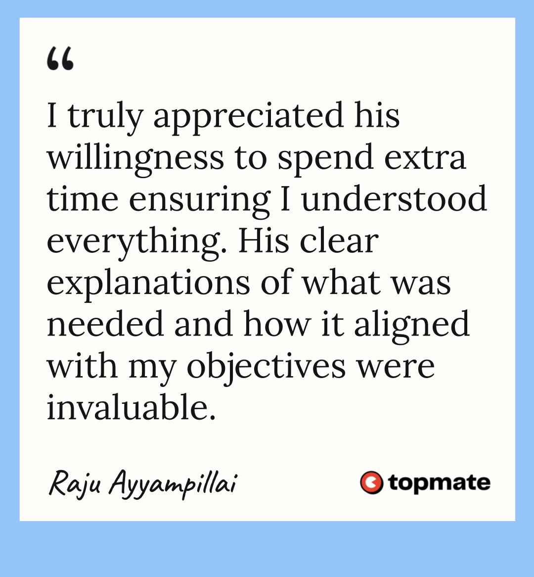 Raju's Testimonial